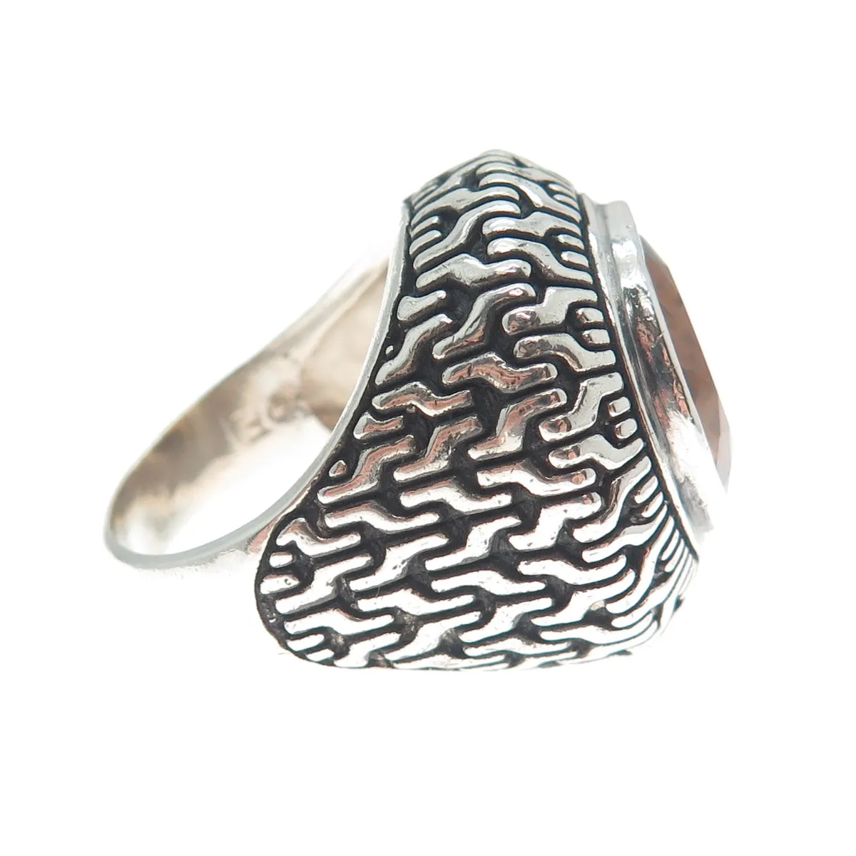 925 Sterling Silver Vintage Real Citrine Statement Oxidized Ring Size 9