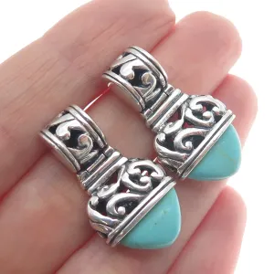 925 Sterling Silver Vintage Real Kingman Turquoise Gem Boho-Style Drop Earrings