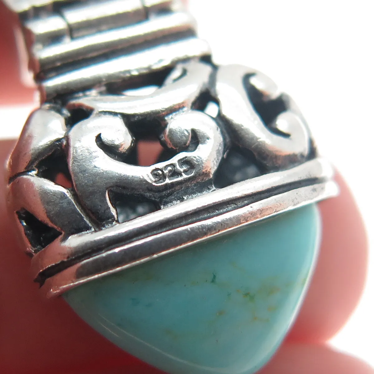 925 Sterling Silver Vintage Real Kingman Turquoise Gem Boho-Style Drop Earrings