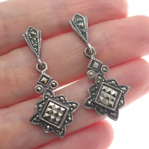 925 Sterling Silver Vintage Real Marcasite Gem Art-Deco-Style Dangle Earrings