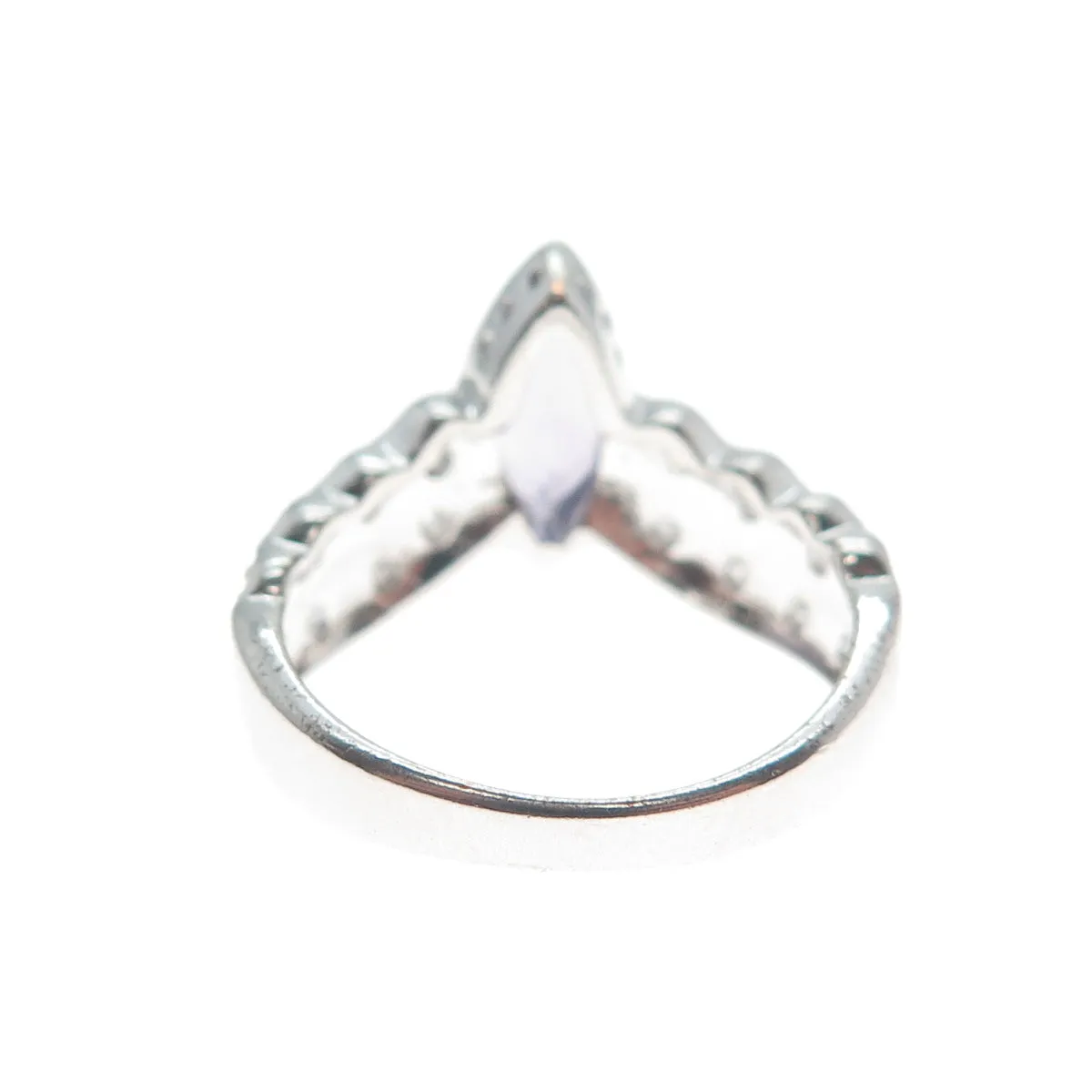 925 Sterling Silver Vintage Real Pear-Cut Amethyst & Round-Cut C Z Ring Size 6.5