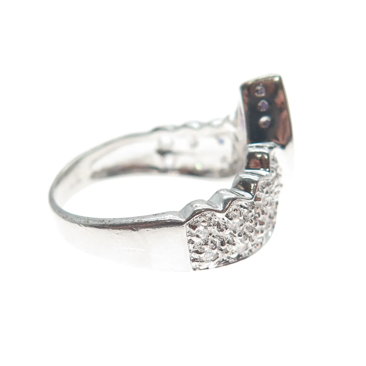 925 Sterling Silver Vintage Real Pear-Cut Amethyst & Round-Cut C Z Ring Size 6.5