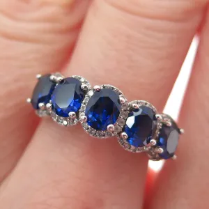 925 Sterling Silver Vintage Real White Topaz & Sapphire Gemstone Ring Size 6.25