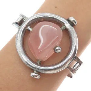 925 Sterling Silver Vintage RP Poland Real Rose Quartz Modernist Bracelet 6.25"