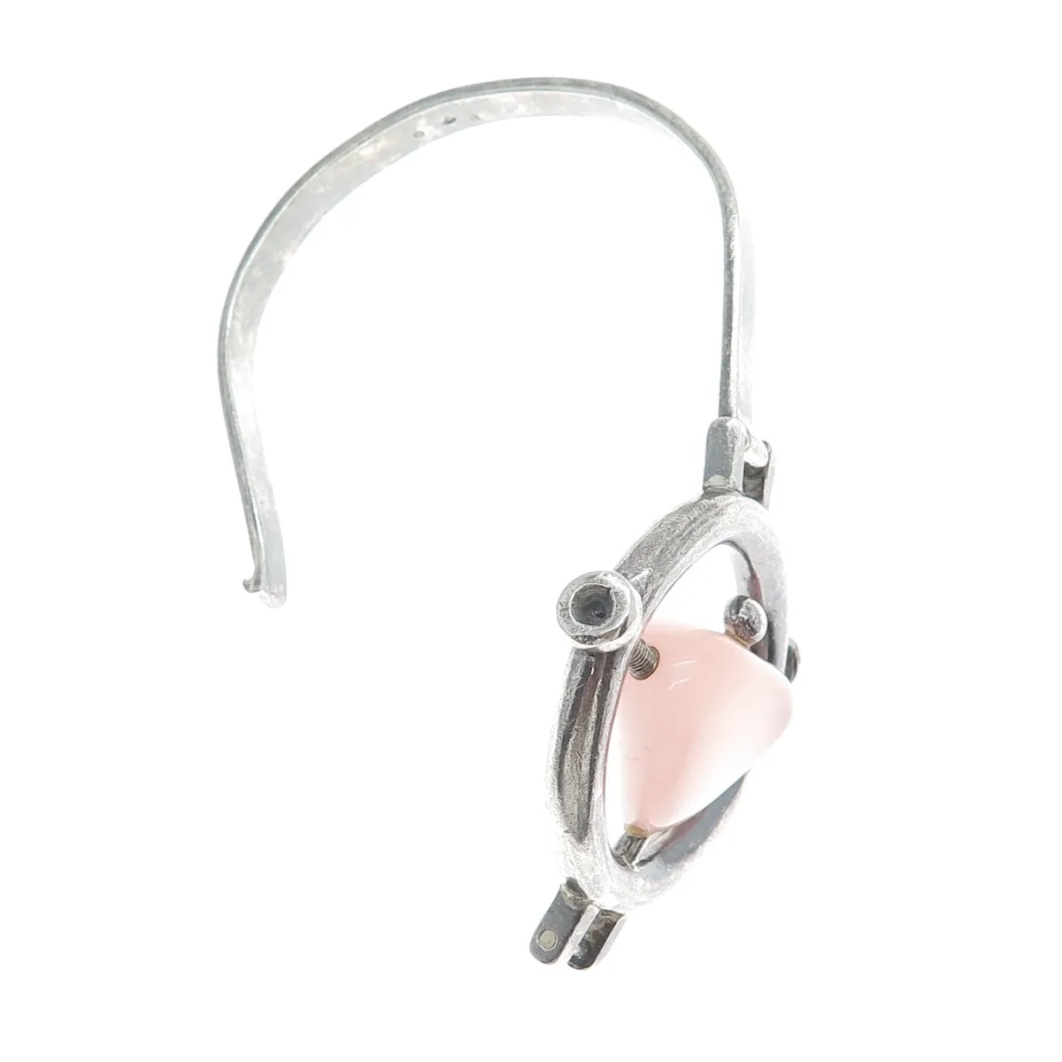 925 Sterling Silver Vintage RP Poland Real Rose Quartz Modernist Bracelet 6.25"