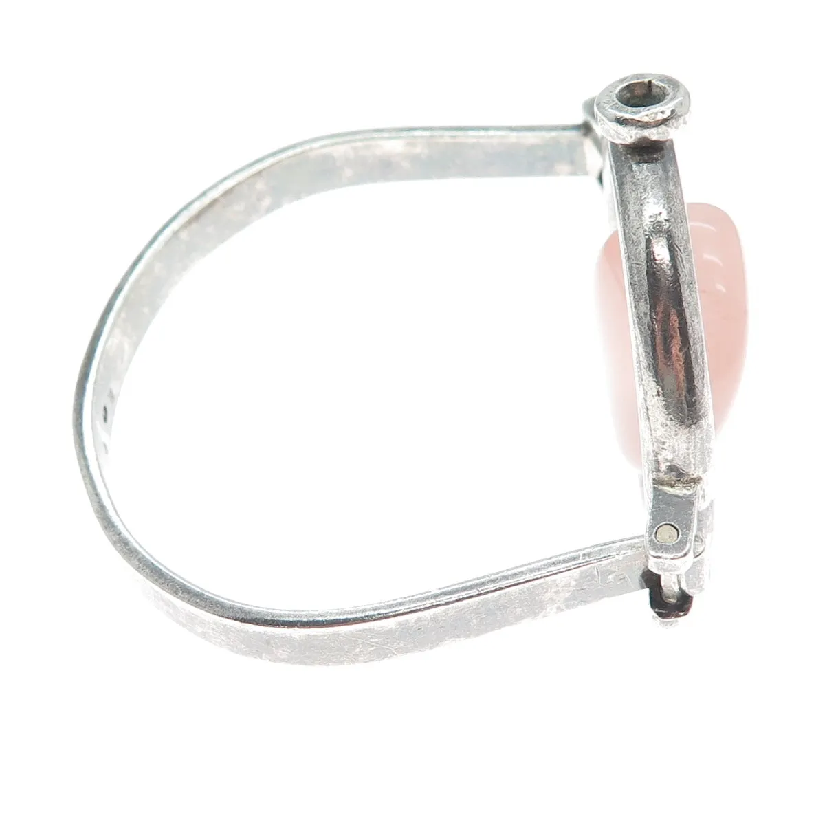 925 Sterling Silver Vintage RP Poland Real Rose Quartz Modernist Bracelet 6.25"