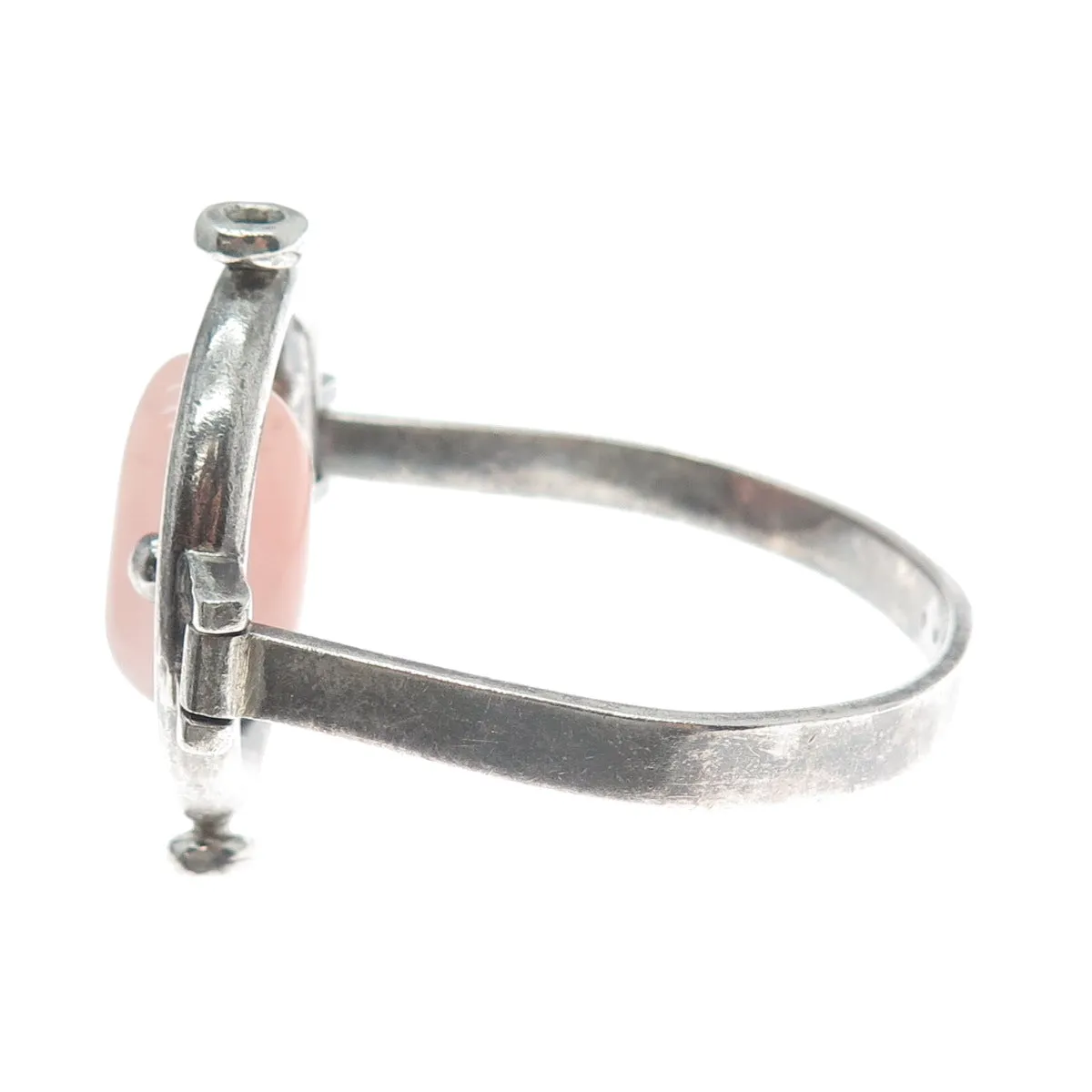 925 Sterling Silver Vintage RP Poland Real Rose Quartz Modernist Bracelet 6.25"