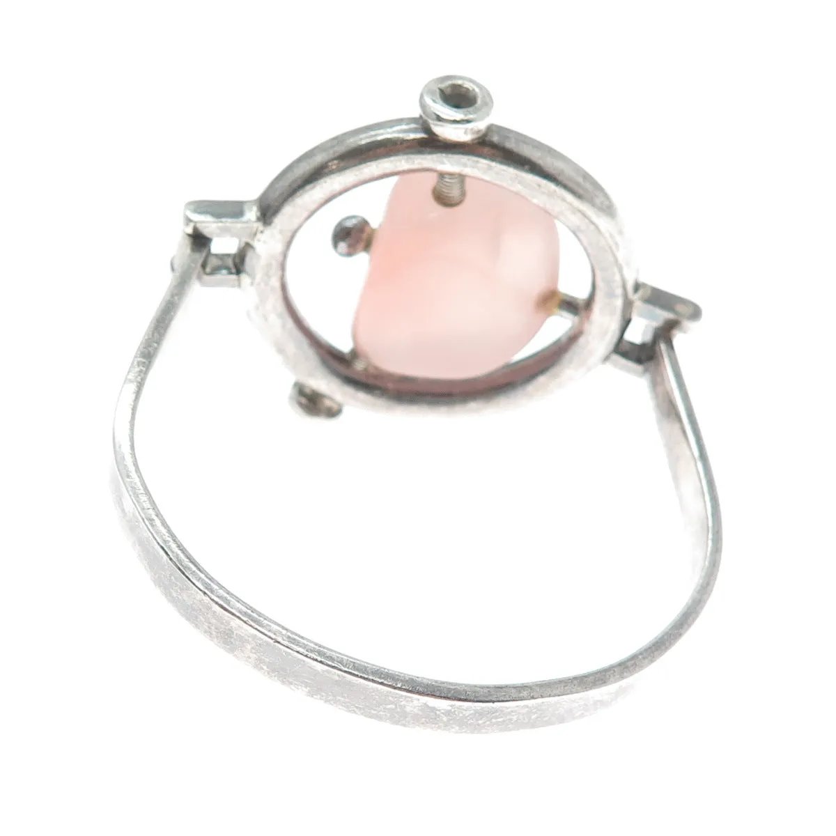 925 Sterling Silver Vintage RP Poland Real Rose Quartz Modernist Bracelet 6.25"
