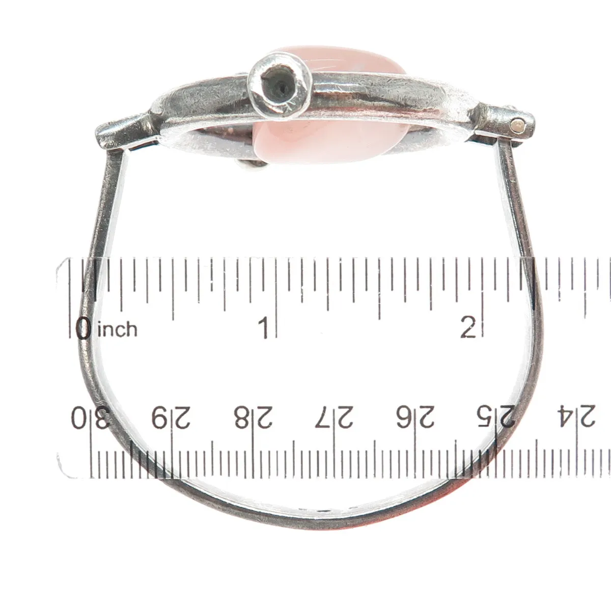 925 Sterling Silver Vintage RP Poland Real Rose Quartz Modernist Bracelet 6.25"