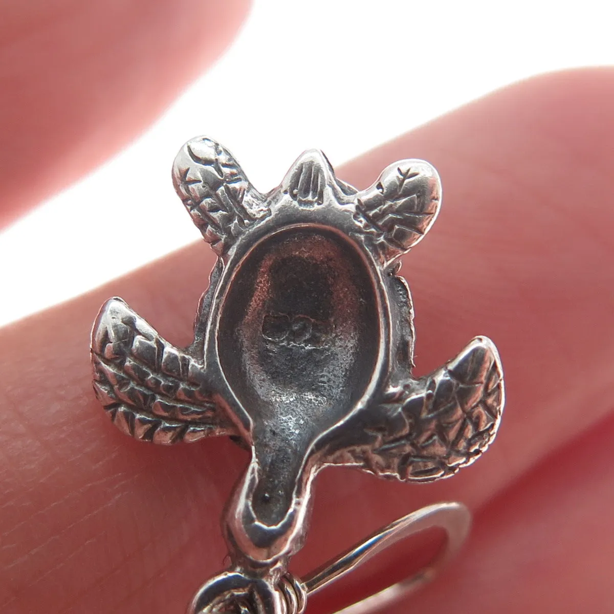 925 Sterling Silver Vintage Turtle Oxidized Dangle Hook Earrings