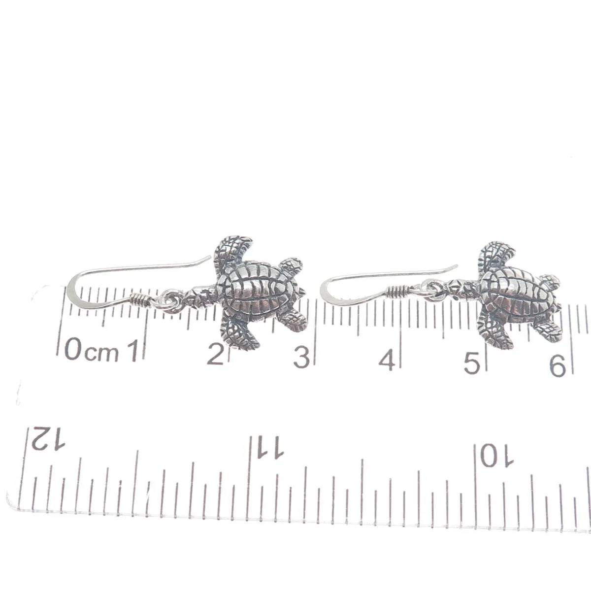 925 Sterling Silver Vintage Turtle Oxidized Dangle Hook Earrings