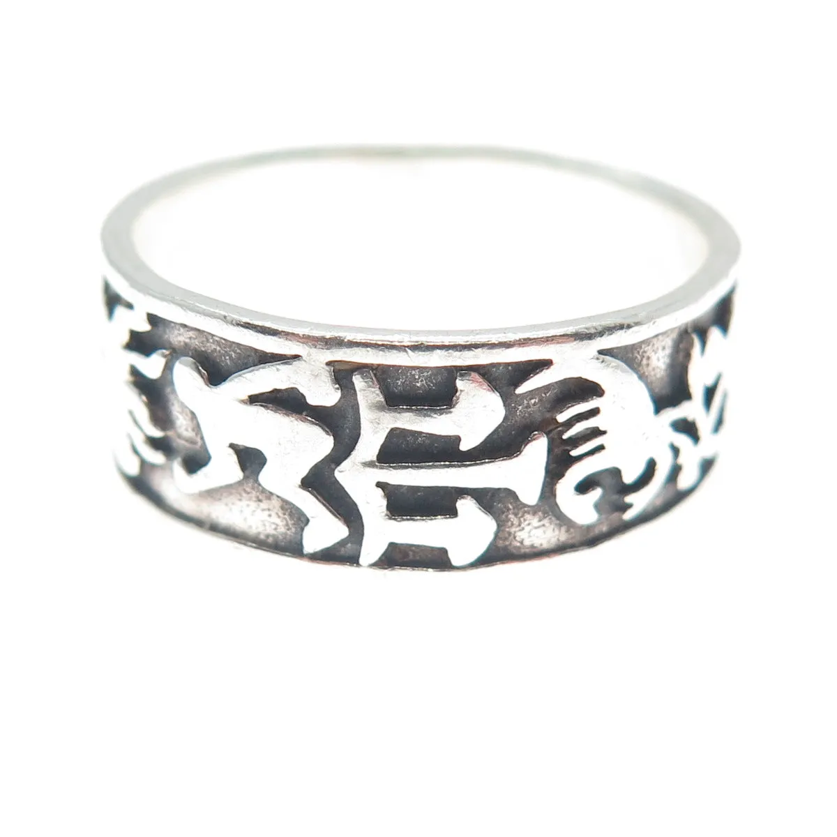 925 Sterling Silver Vintage Zodiac Calendar Oxidized Band Ring Size 9.25