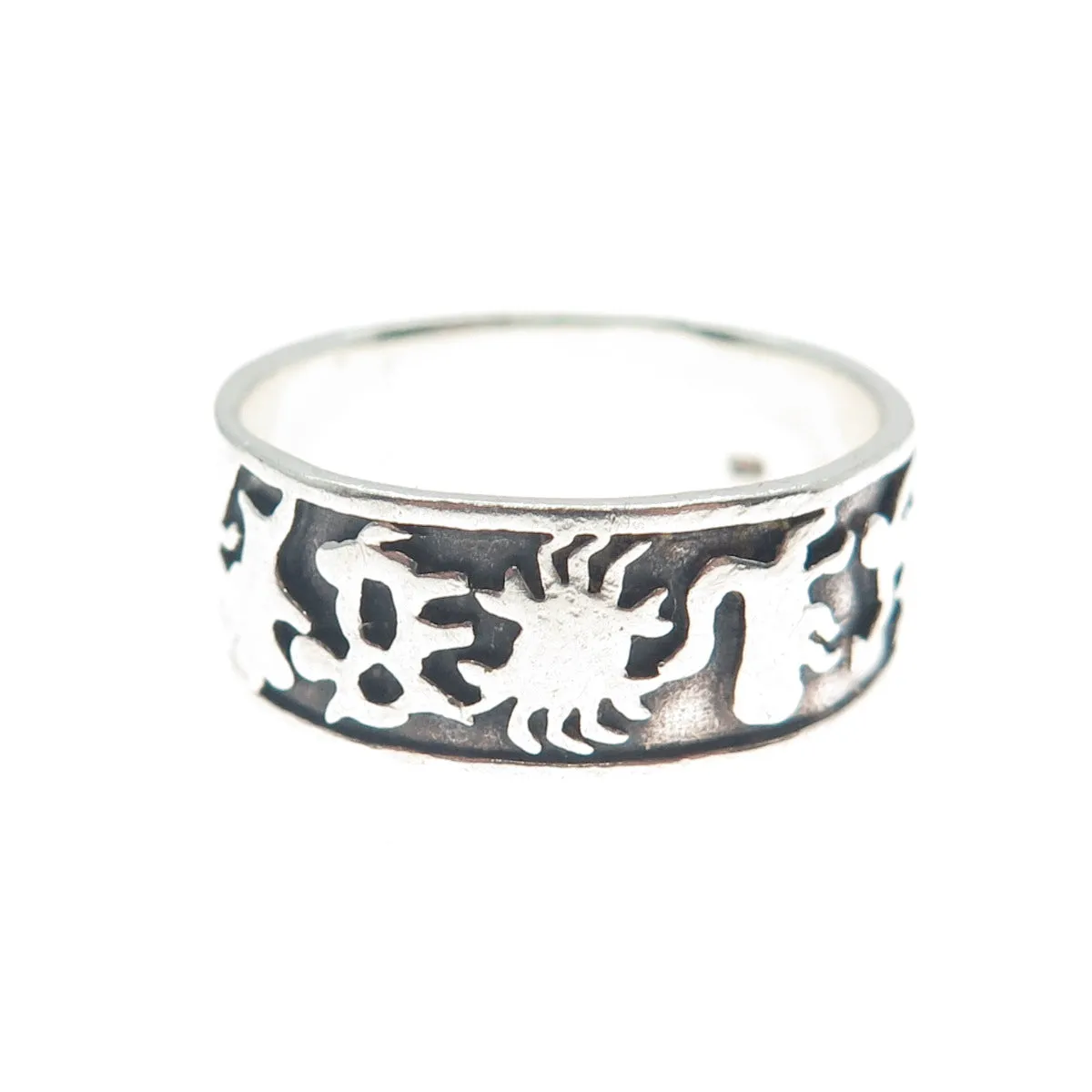 925 Sterling Silver Vintage Zodiac Calendar Oxidized Band Ring Size 9.25
