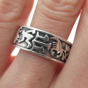 925 Sterling Silver Vintage Zodiac Calendar Oxidized Band Ring Size 9.25