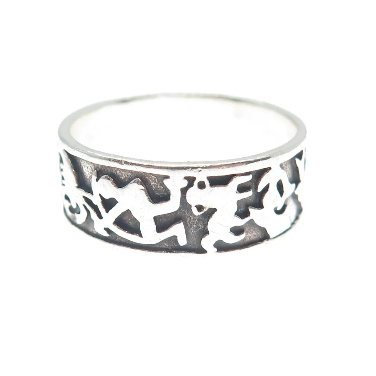 925 Sterling Silver Vintage Zodiac Calendar Oxidized Band Ring Size 9.25