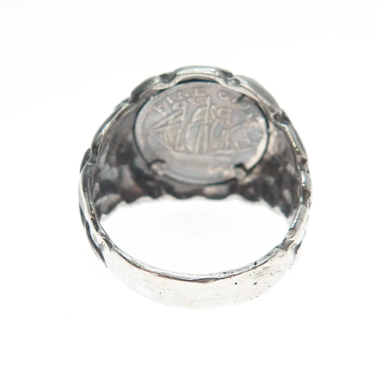 925 Sterling Vintage 1988 Elizabeth II Isle of Man Coin Ring Size 8.25