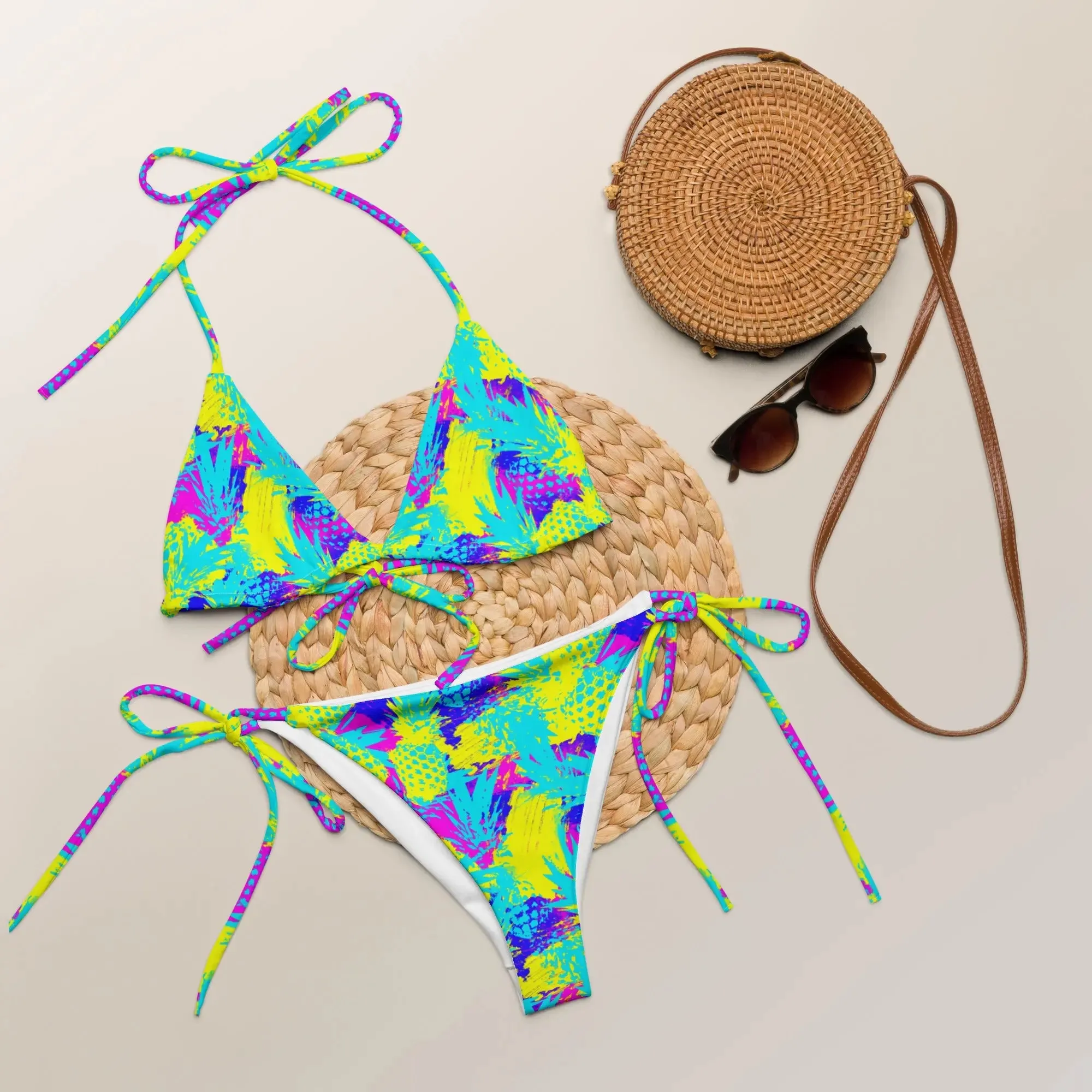 Abstract Pineapples Recycled String Bikini