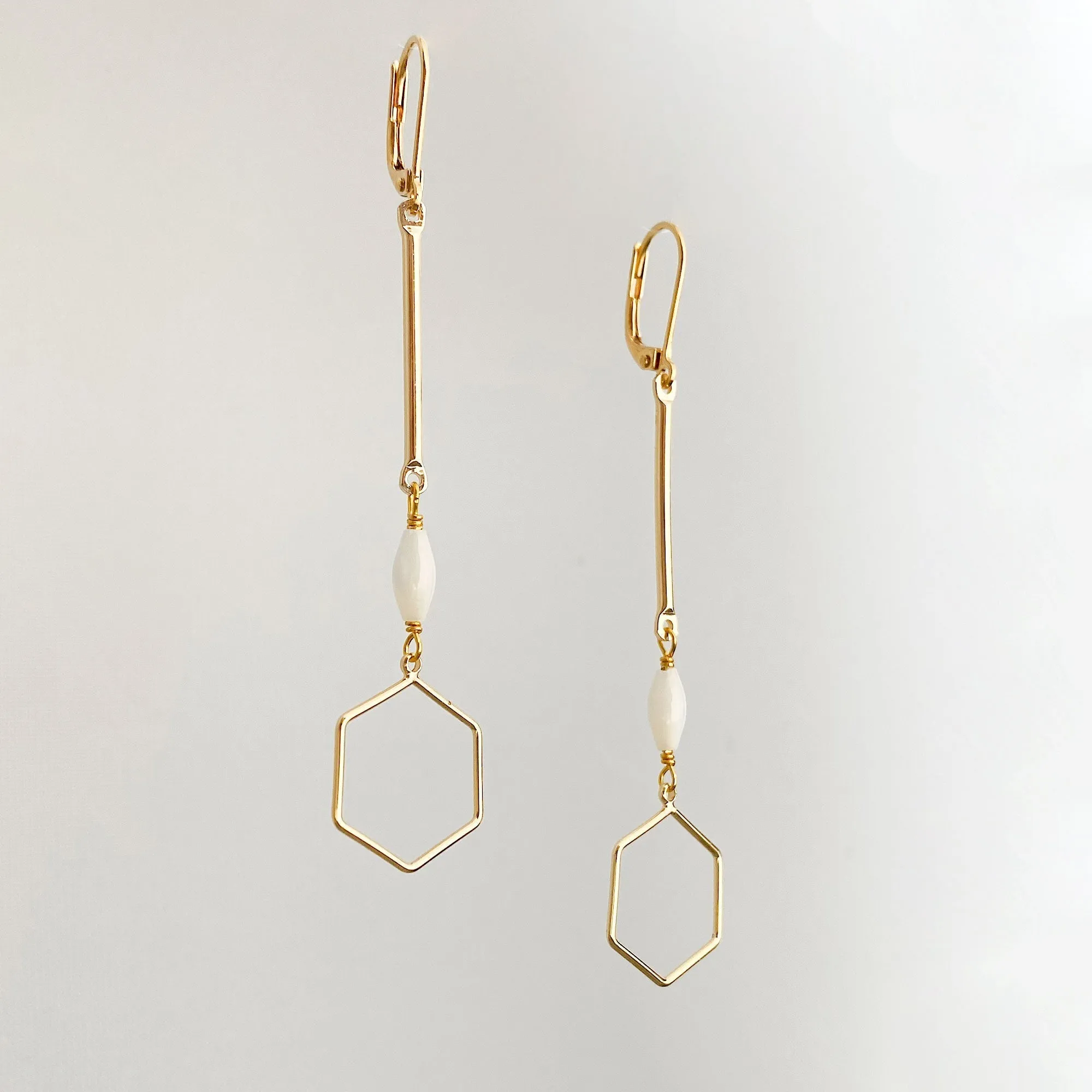 AINSLAY long gold hexagon earrings