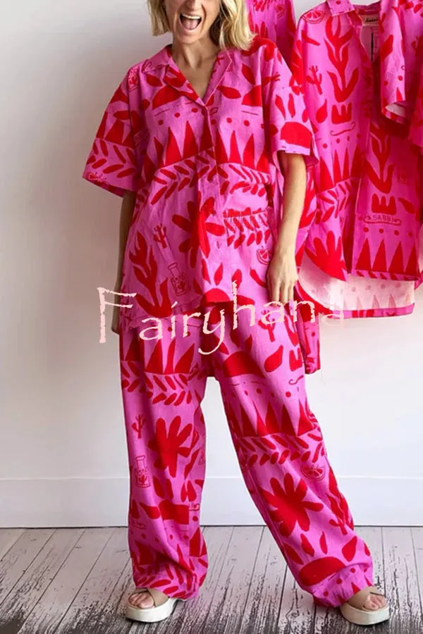 Altos Unique Printed Pocket Shirt and Elastic Waist Pants Set