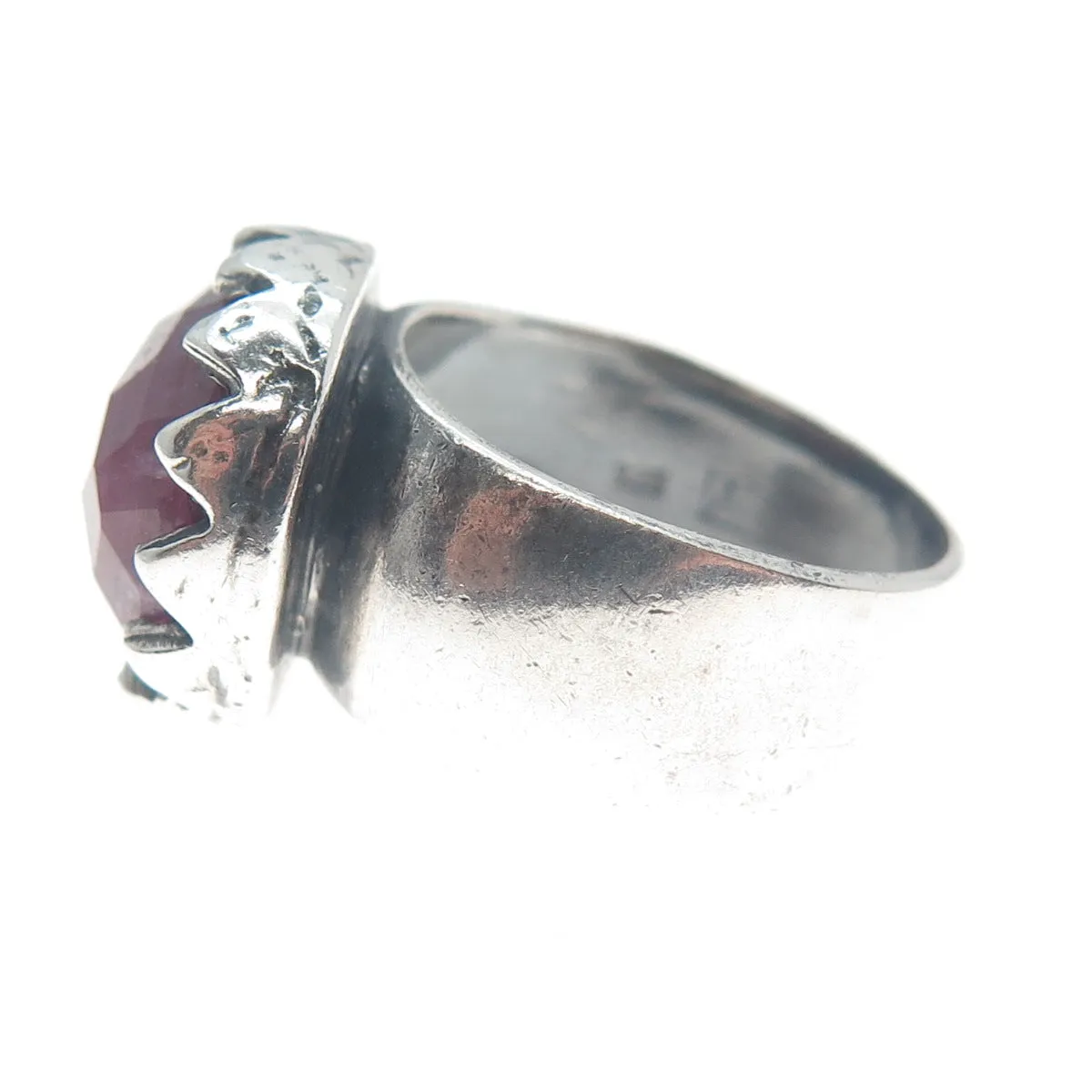 ART'S ELEGANCE 925 Sterling Silver Vintage Ruby Gem Crown Oxidized Ring Size 6.5
