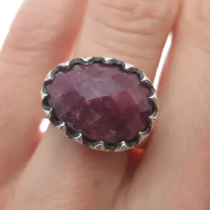 ART'S ELEGANCE 925 Sterling Silver Vintage Ruby Gem Crown Oxidized Ring Size 6.5