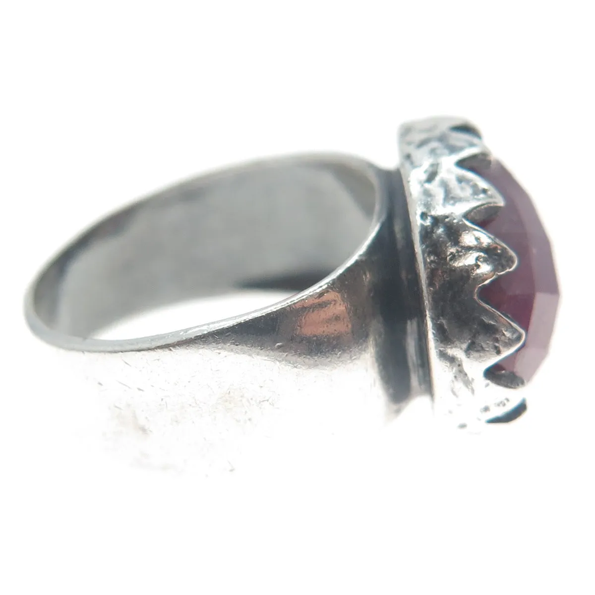 ART'S ELEGANCE 925 Sterling Silver Vintage Ruby Gem Crown Oxidized Ring Size 6.5