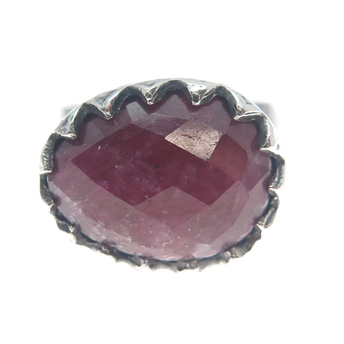 ART'S ELEGANCE 925 Sterling Silver Vintage Ruby Gem Crown Oxidized Ring Size 6.5