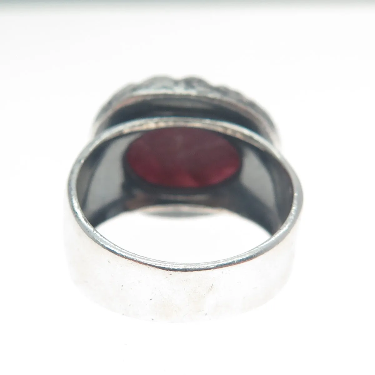 ART'S ELEGANCE 925 Sterling Silver Vintage Ruby Gem Crown Oxidized Ring Size 6.5