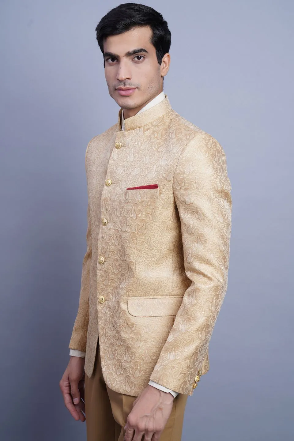 Banarasi Rayon Cotton Beige Bandhgala