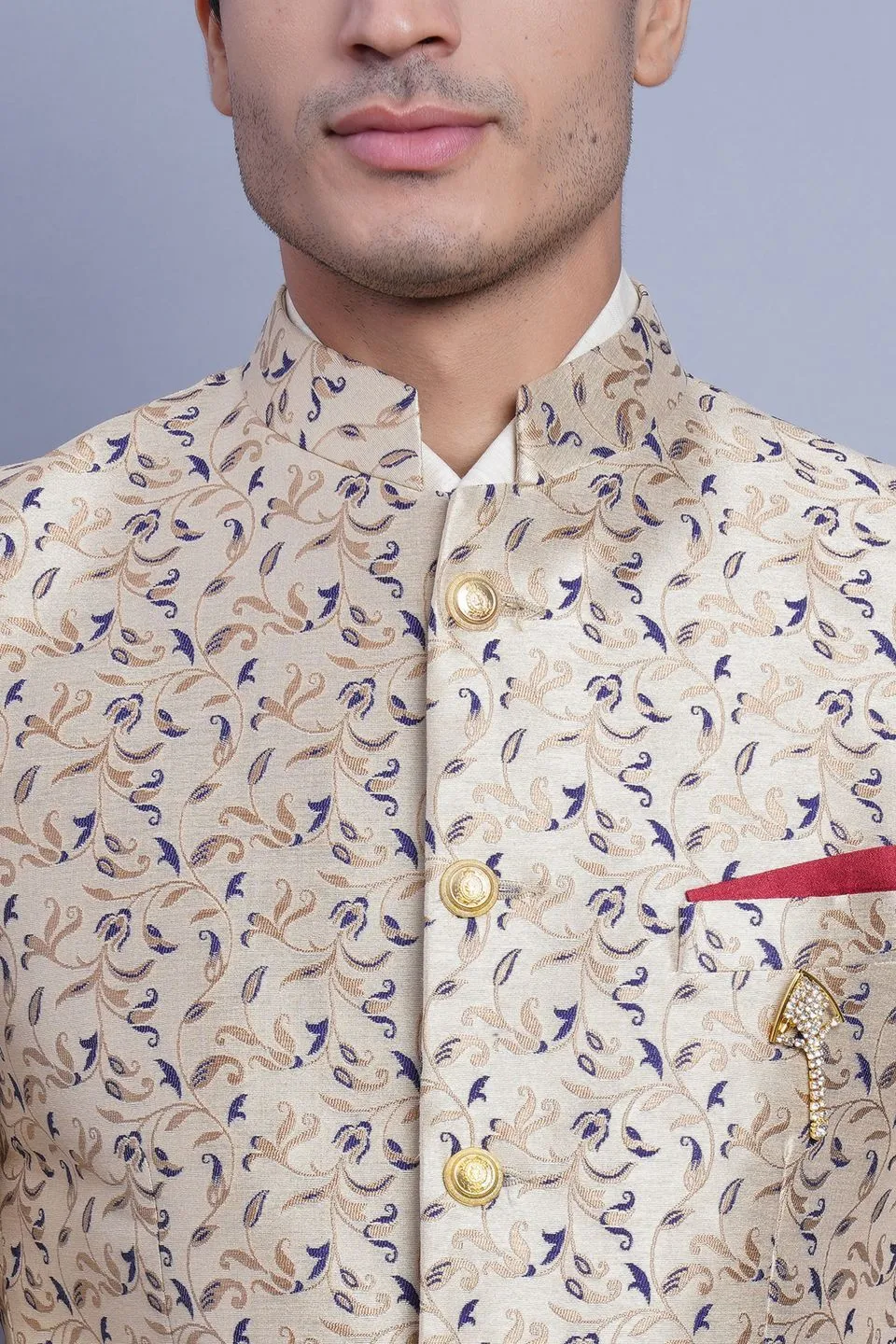 Banarasi Rayon Cotton Beige Bandhgala