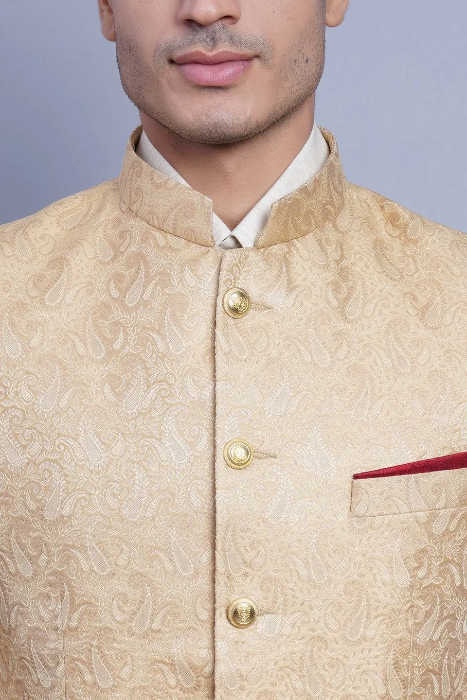 Banarasi Rayon Cotton Beige Bandhgala