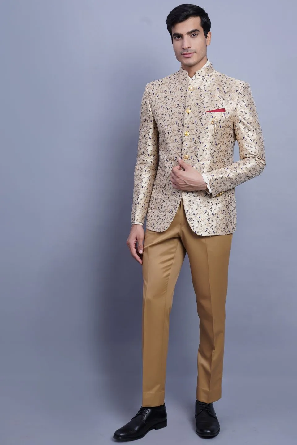 Banarasi Rayon Cotton Beige Bandhgala