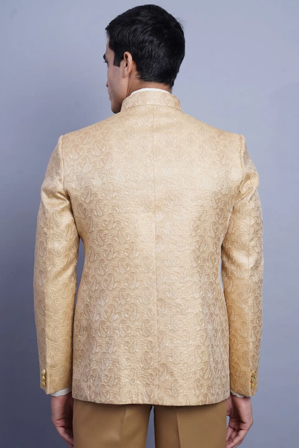 Banarasi Rayon Cotton Beige Bandhgala