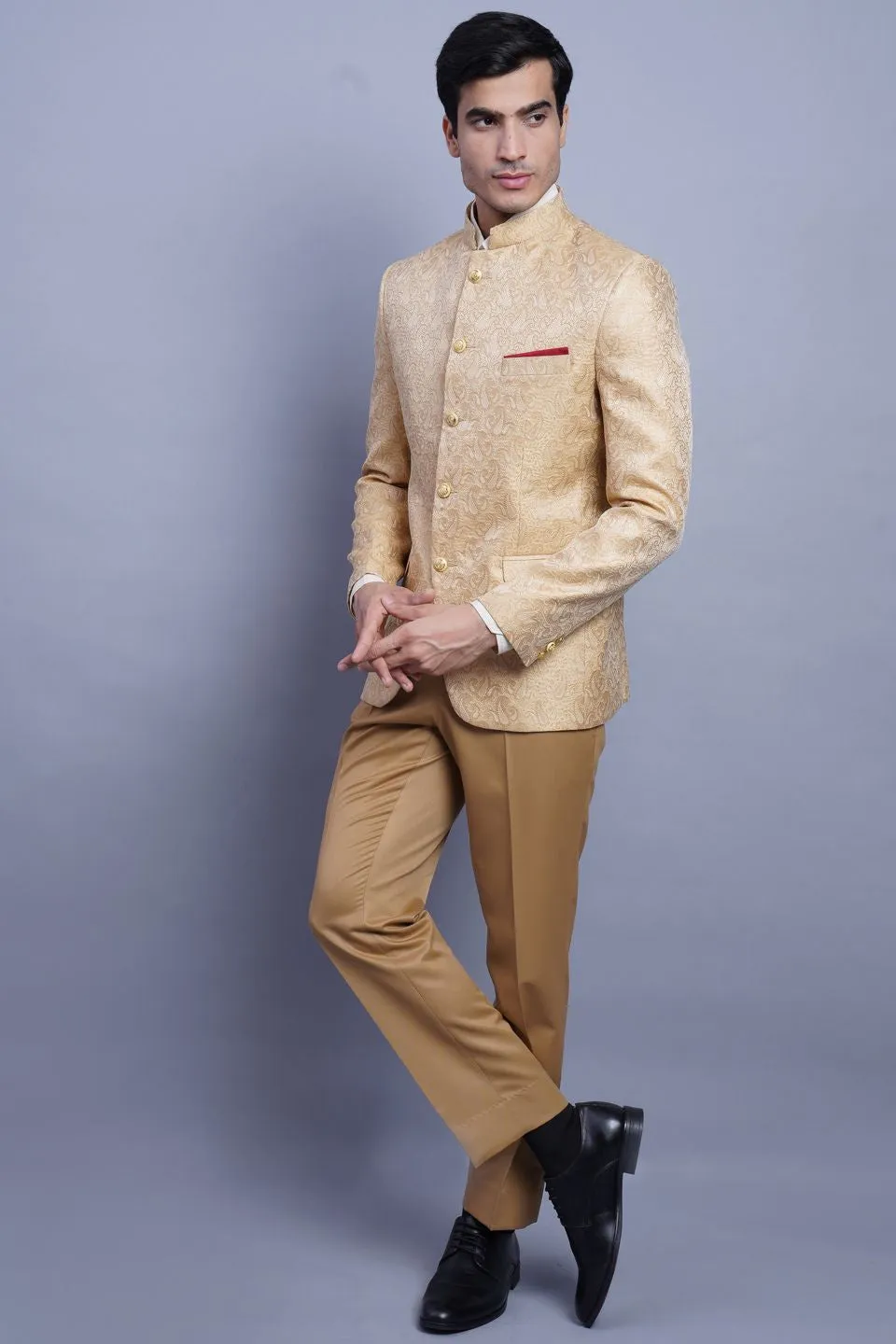 Banarasi Rayon Cotton Beige Bandhgala