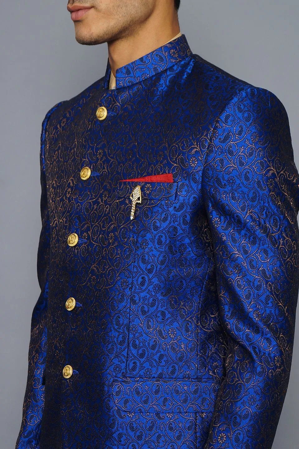 Banarasi Rayon Cotton Blue Bandhgala