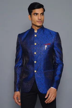 Banarasi Rayon Cotton Blue Bandhgala