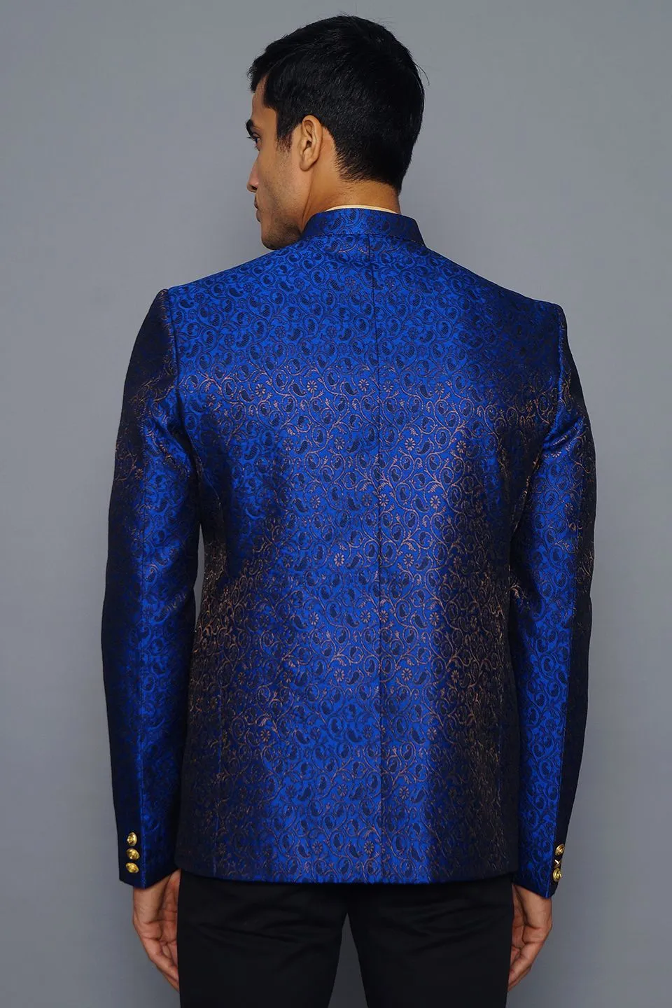 Banarasi Rayon Cotton Blue Bandhgala