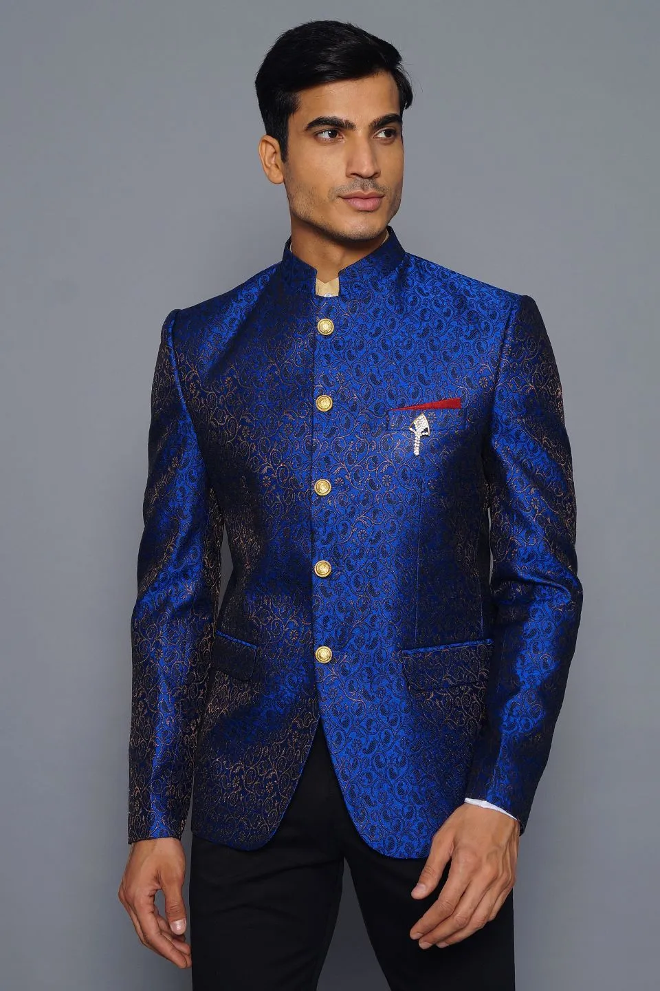Banarasi Rayon Cotton Blue Bandhgala