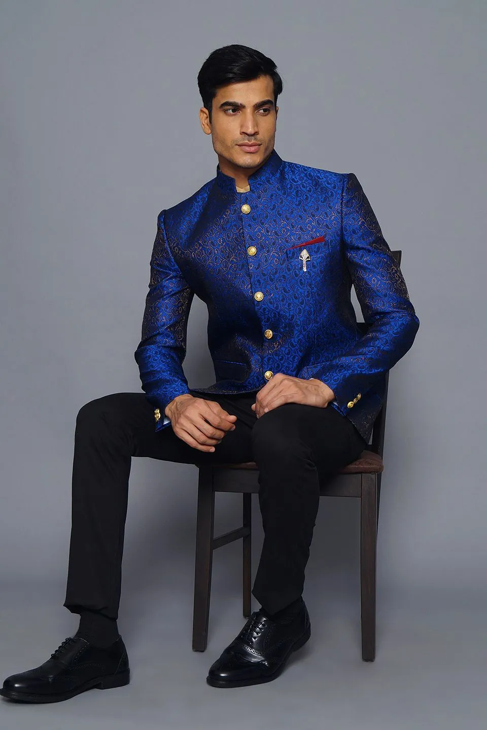 Banarasi Rayon Cotton Blue Bandhgala