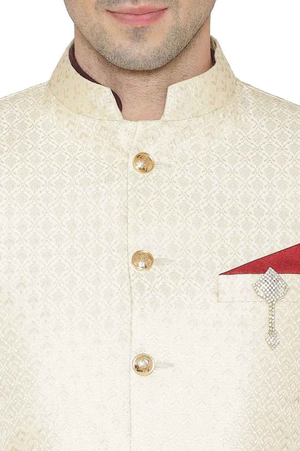 Banarasi Rayon Cotton Cream Bandhgala