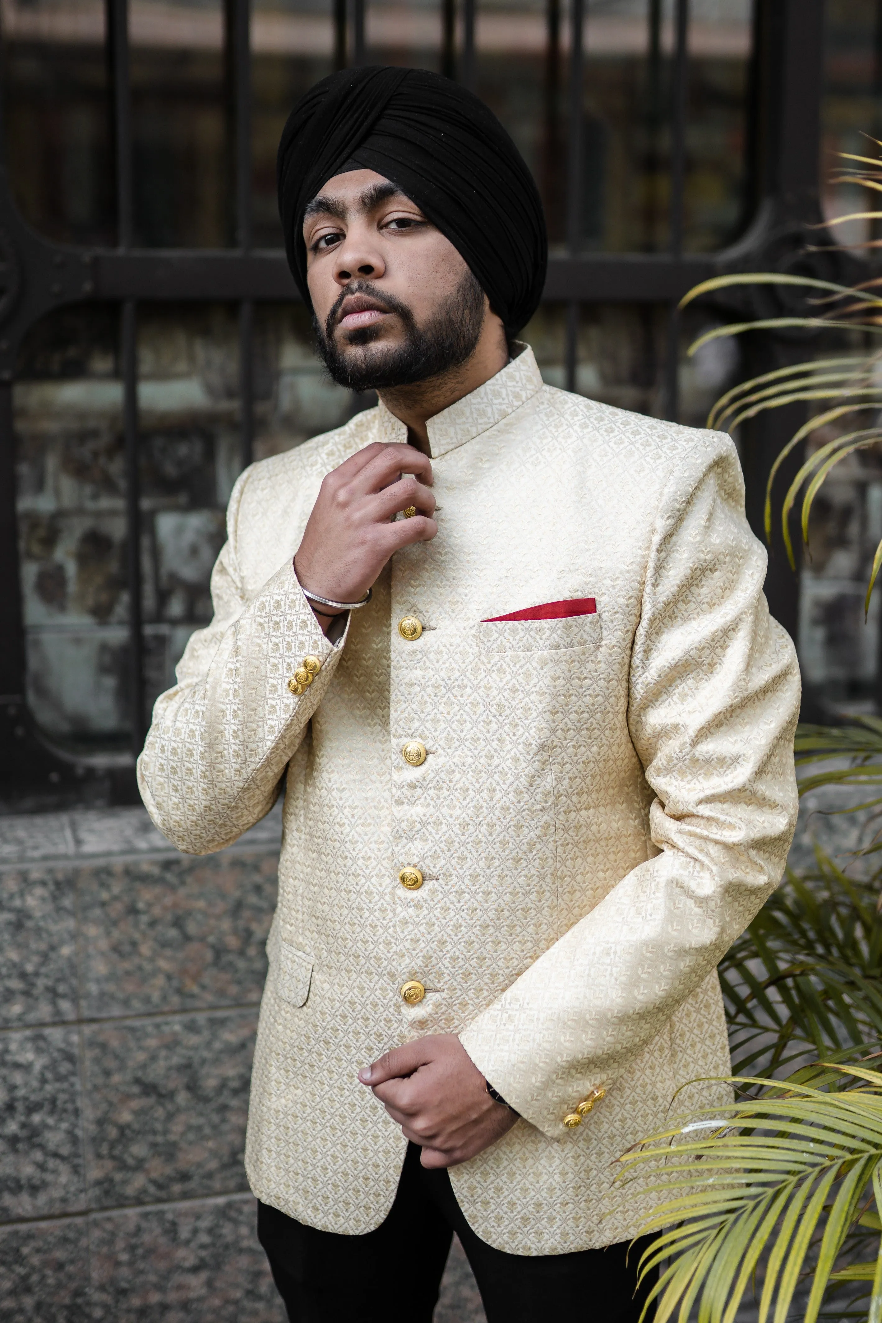 Banarasi Rayon Cotton Cream Bandhgala