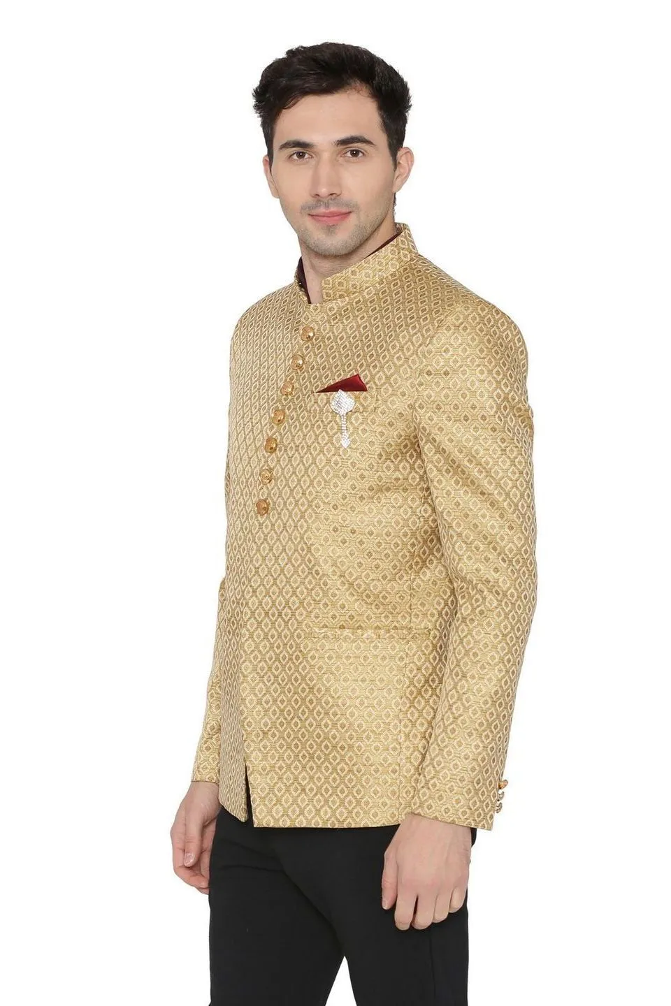 Banarasi Rayon Cotton Gold Bandhgala