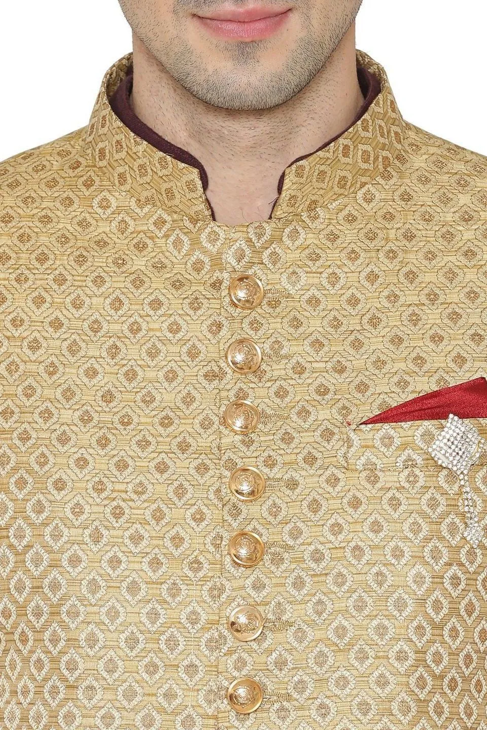 Banarasi Rayon Cotton Gold Bandhgala