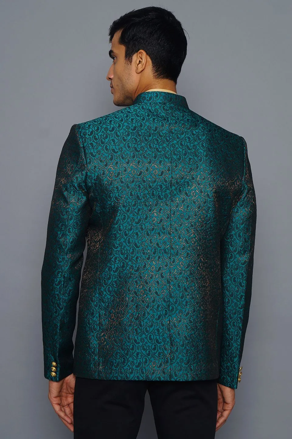 Banarasi Rayon Cotton Green Bandhgala