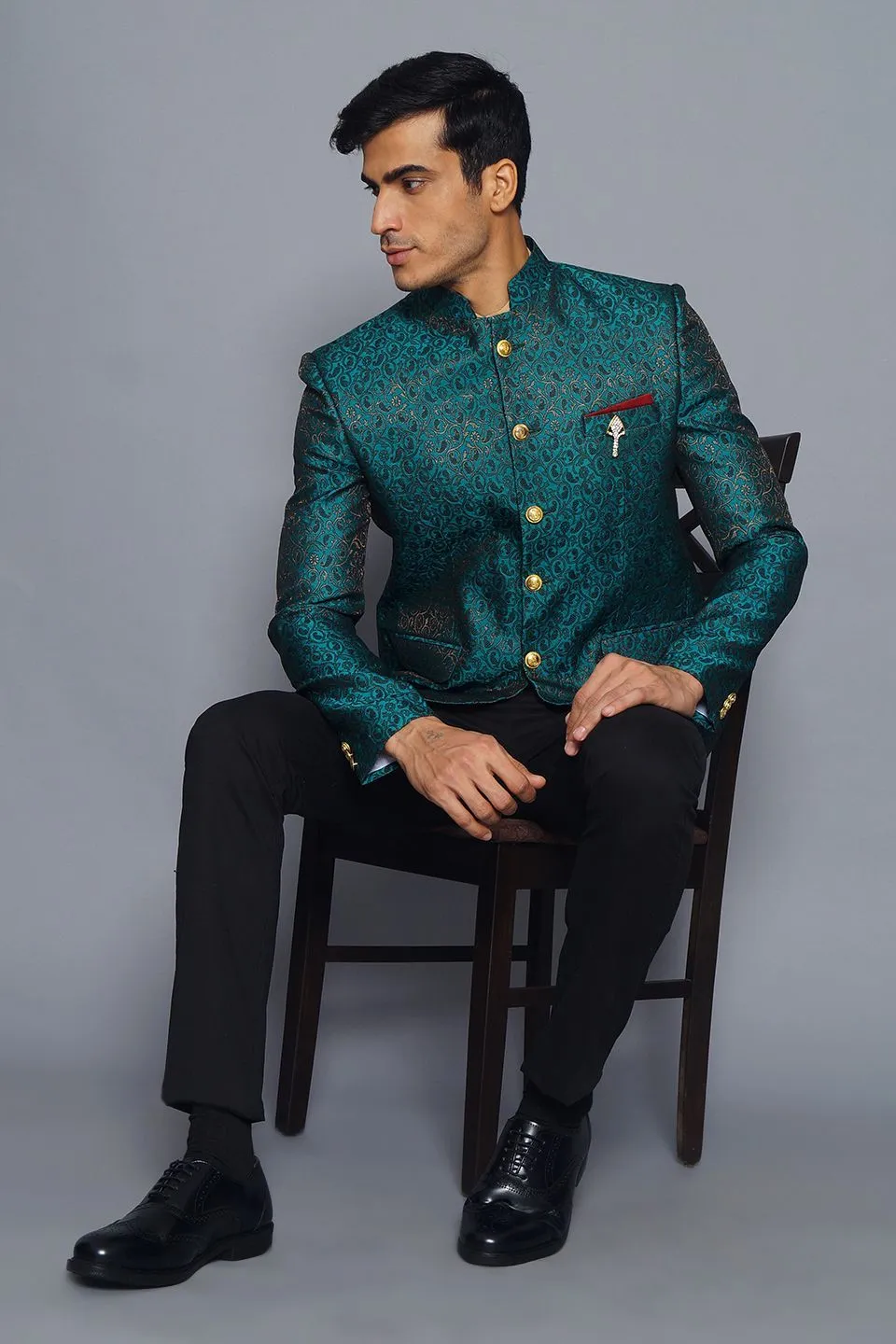 Banarasi Rayon Cotton Green Bandhgala