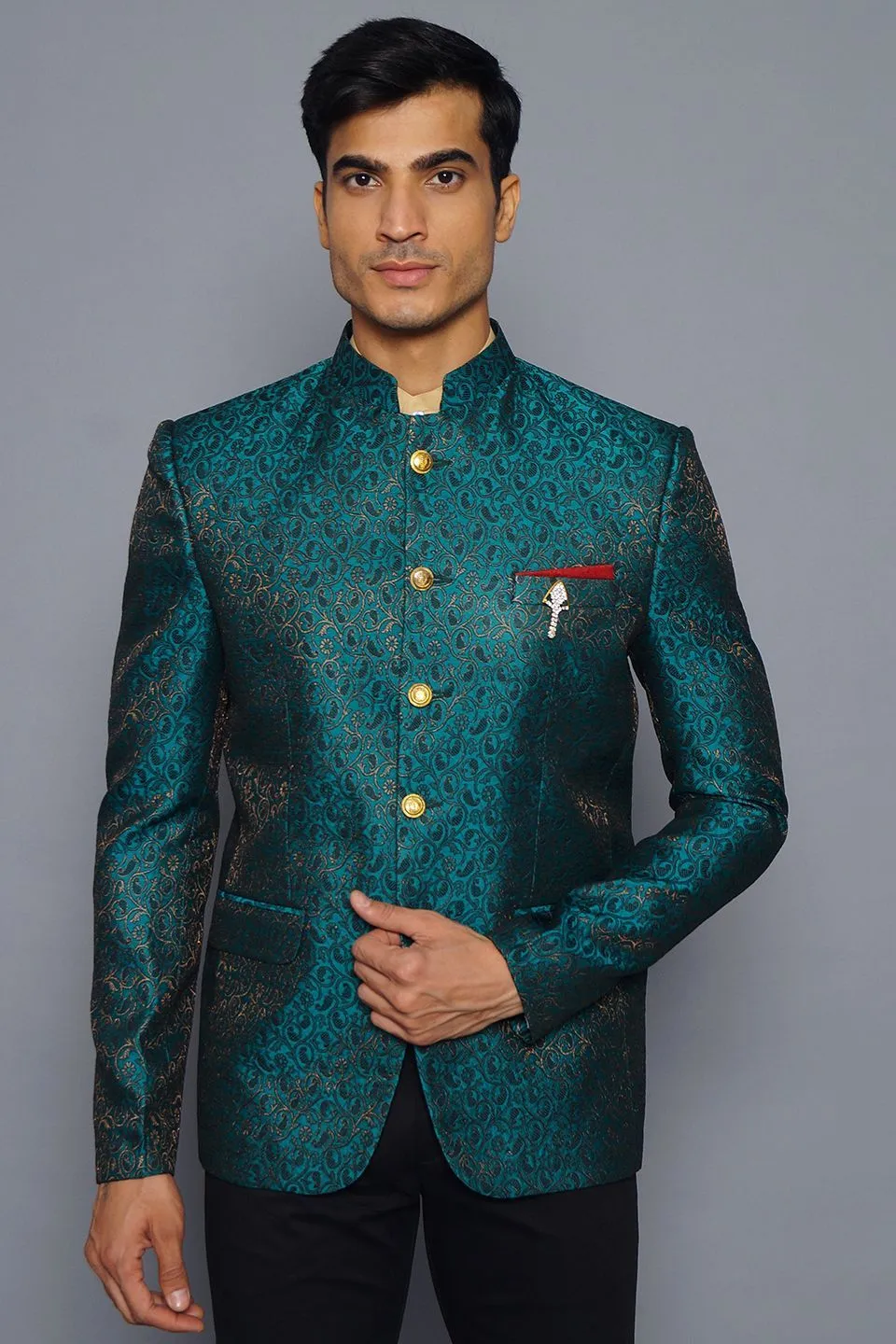 Banarasi Rayon Cotton Green Bandhgala