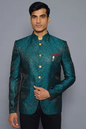 Banarasi Rayon Cotton Green Bandhgala