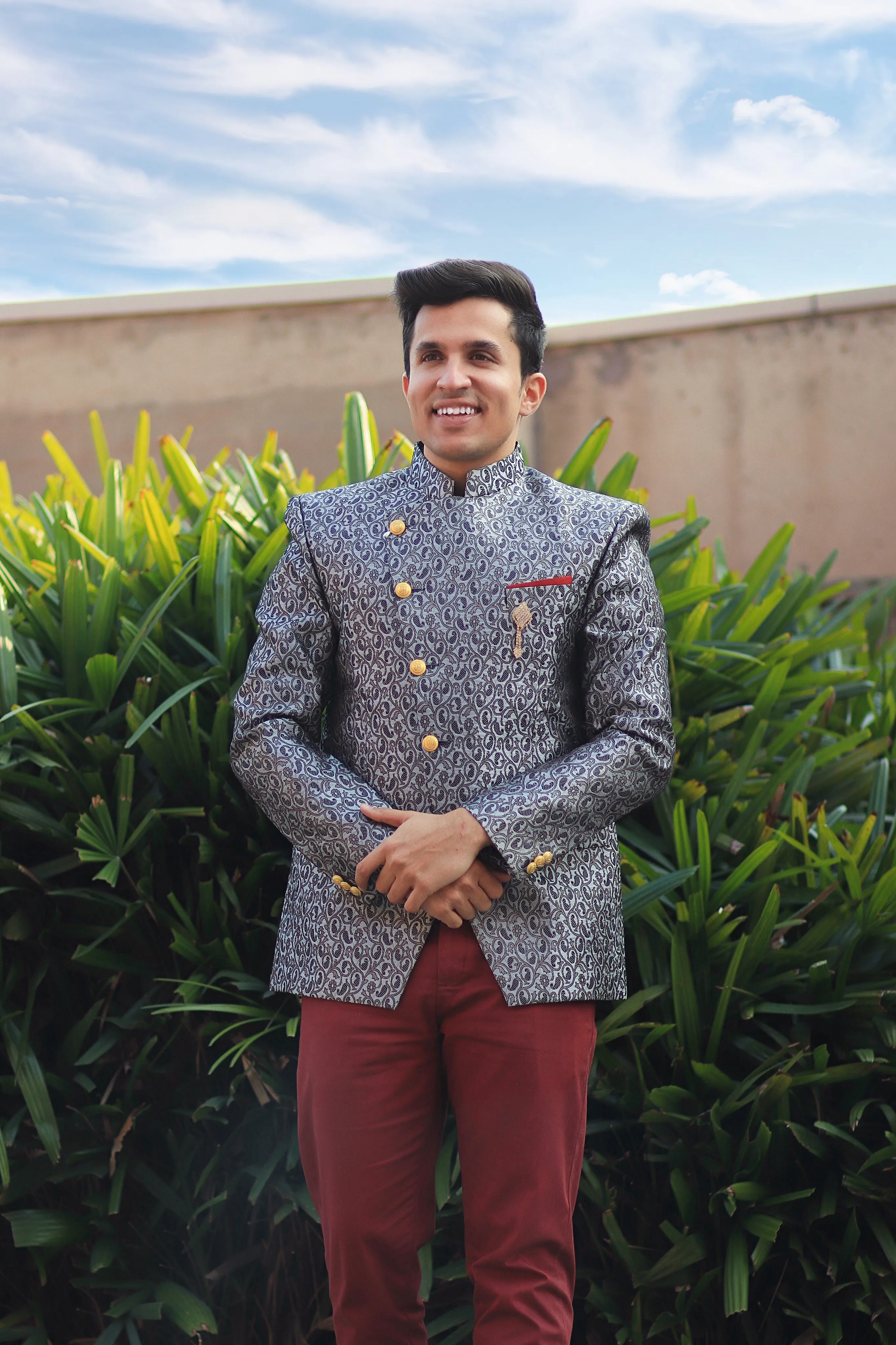 Banarasi Rayon Cotton Grey Bandhgala