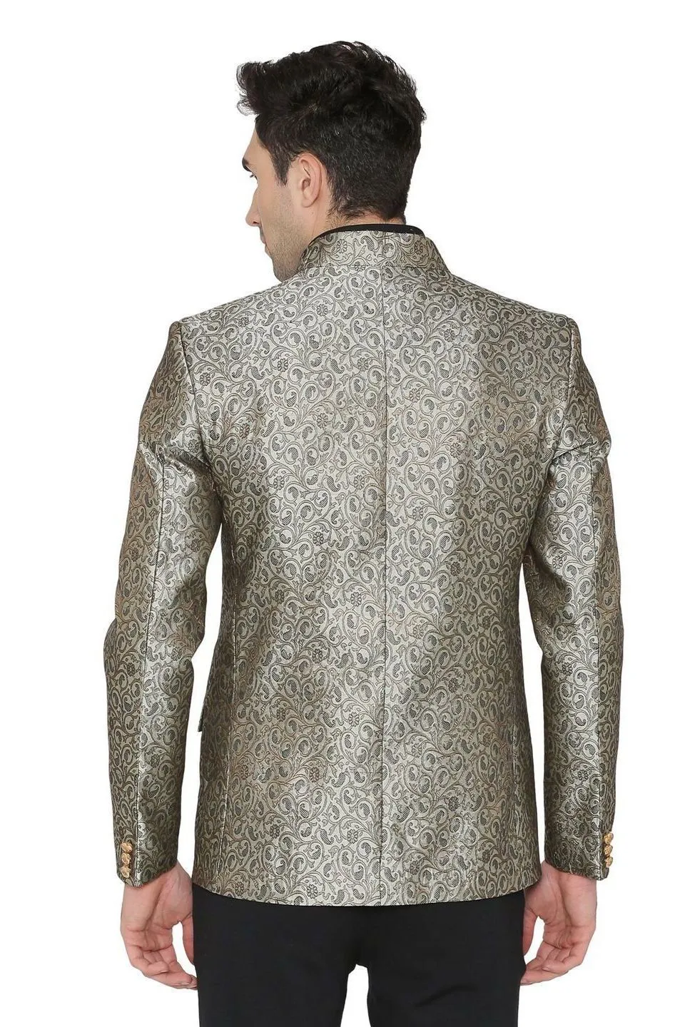 Banarasi Rayon Cotton Grey Bandhgala