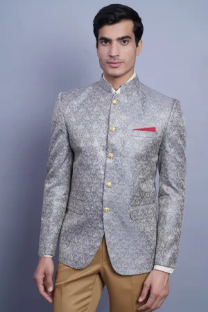 Banarasi Rayon Cotton Grey Bandhgala